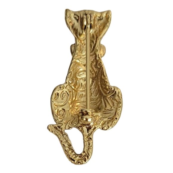 1928 Brand Gold Tone Clear Rhinestone Cat Brooch Pin K17 - Picture 3 of 7